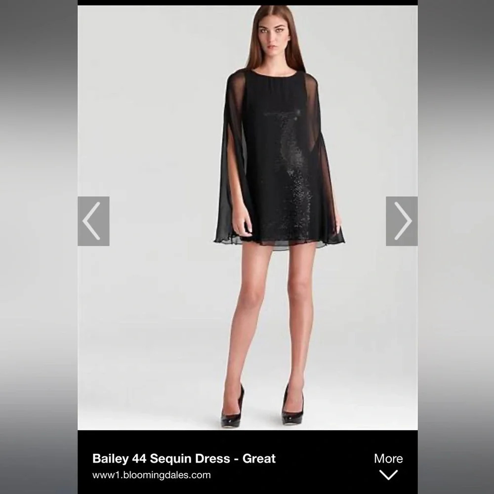 Bailey 44 sheer black Sequined Cocktail Dress With cape size medium NWT prom - Picture 1 of 16